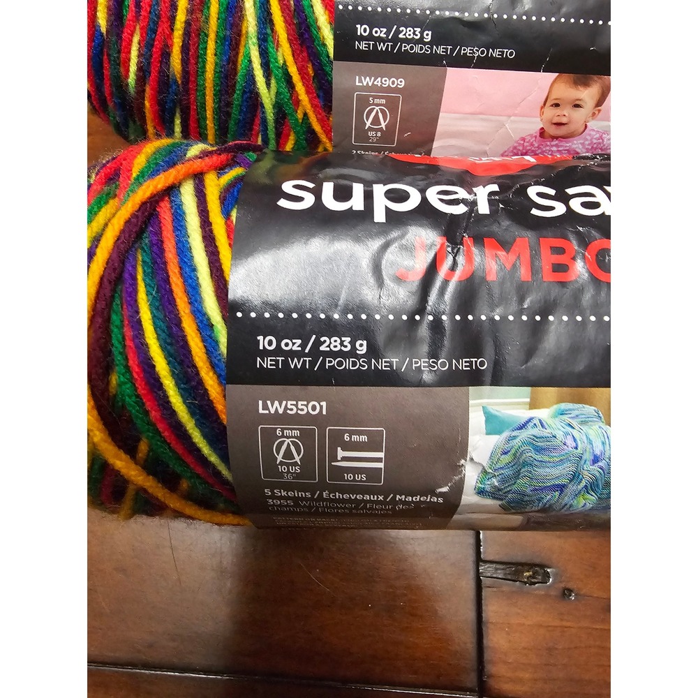 Red Heart Super Saver Jumbo Yarn Mexicana Rainbow 5 Skeins 10oz each - Picture 4 of 6